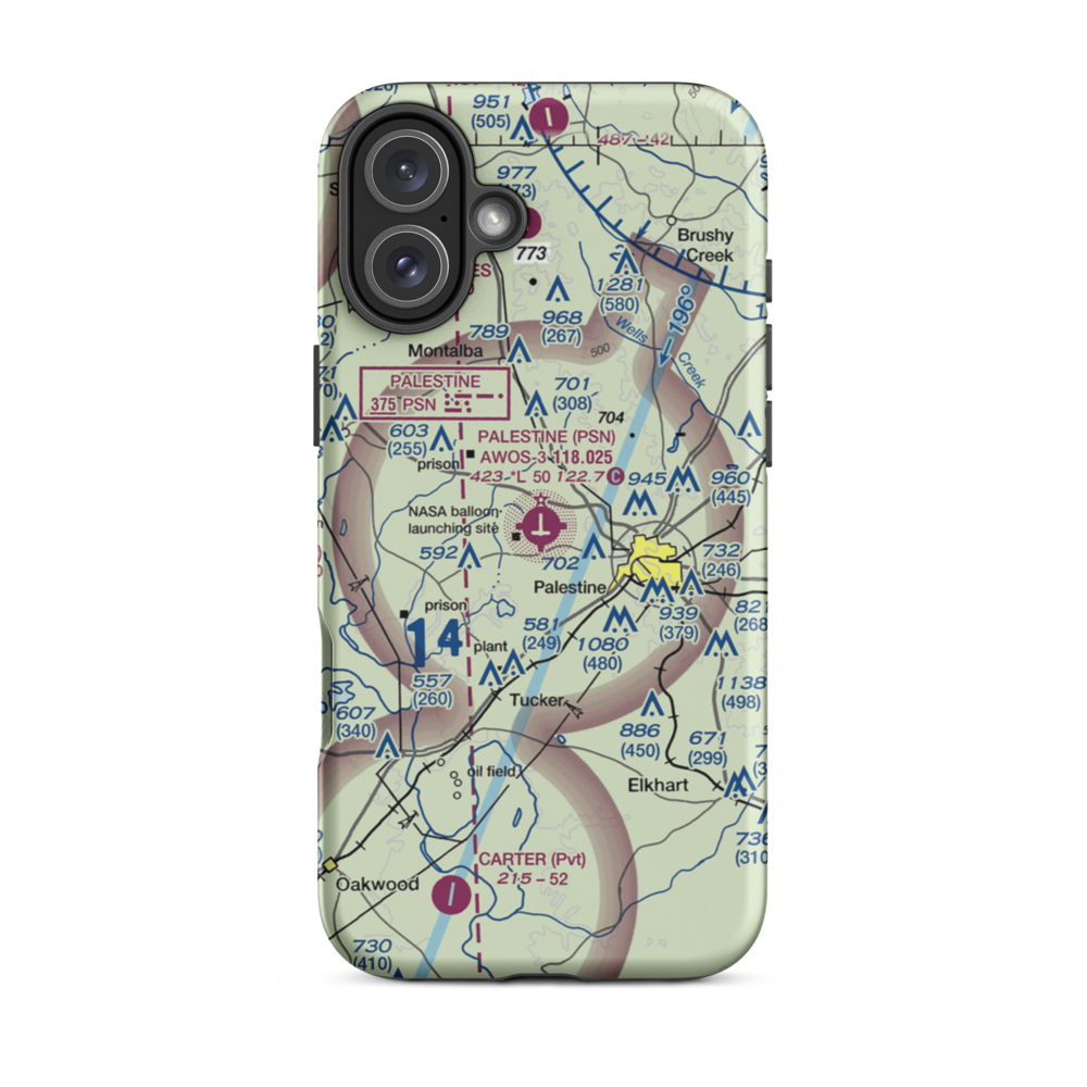 Palestine Municipal Airport (PSN) VFR Sectional  Tough iPhone Case iPhone 16 Plus model shown