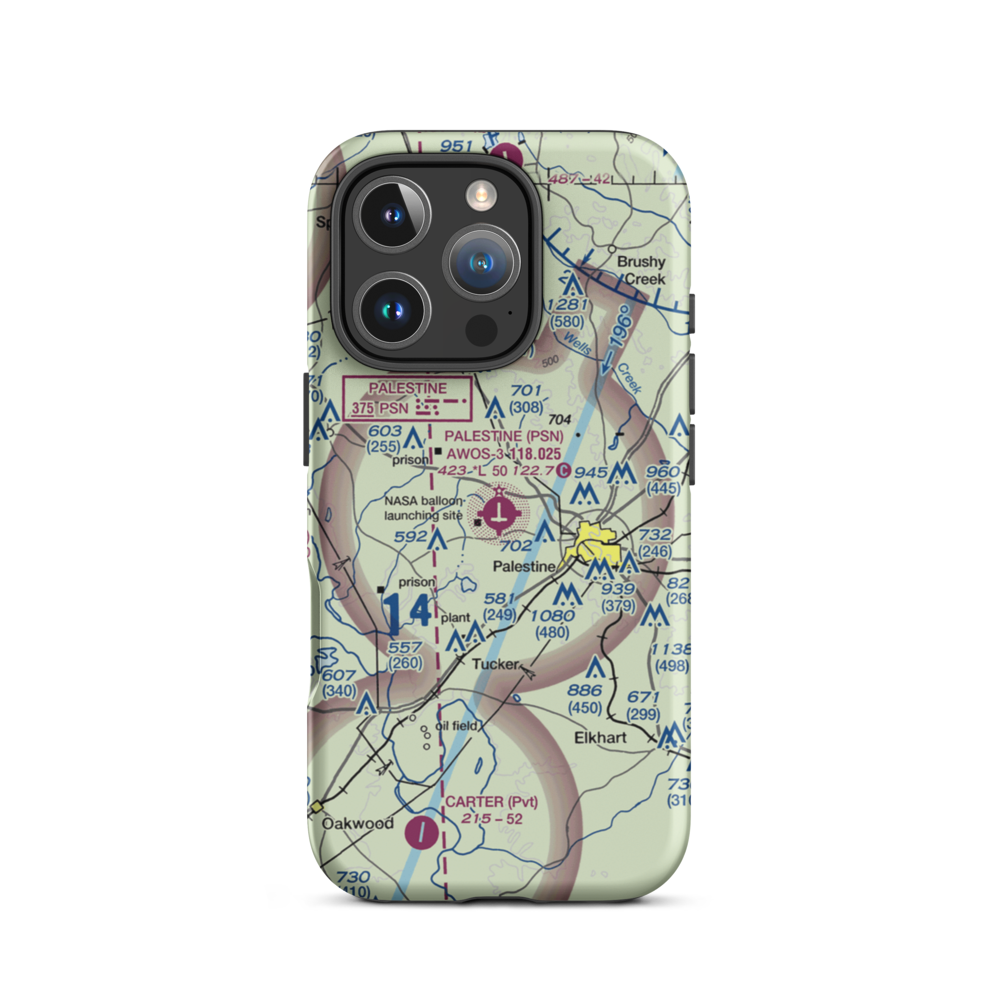 Palestine Municipal Airport (PSN) VFR Sectional  Tough iPhone Case iPhone 16 Pro model shown