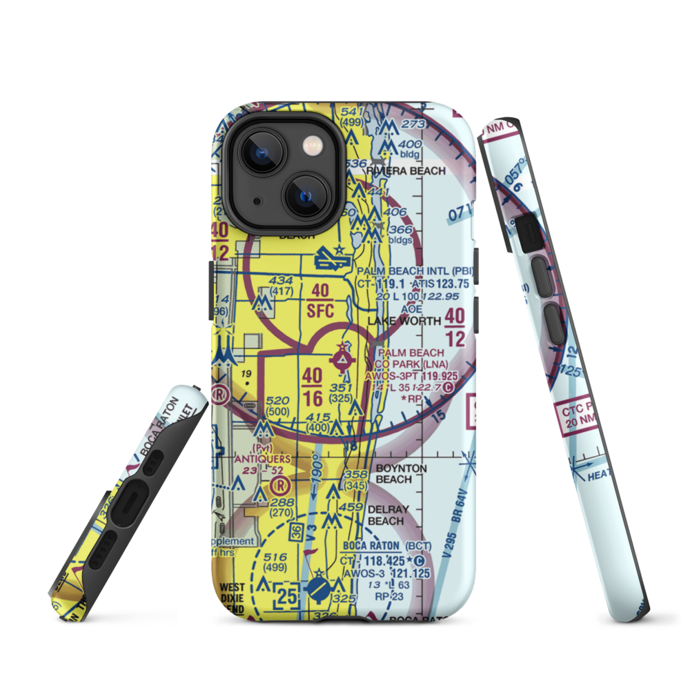 Palm Beach County Park Airport (LNA) VFR Sectional  Tough iPhone Case iPhone 14 model shown
