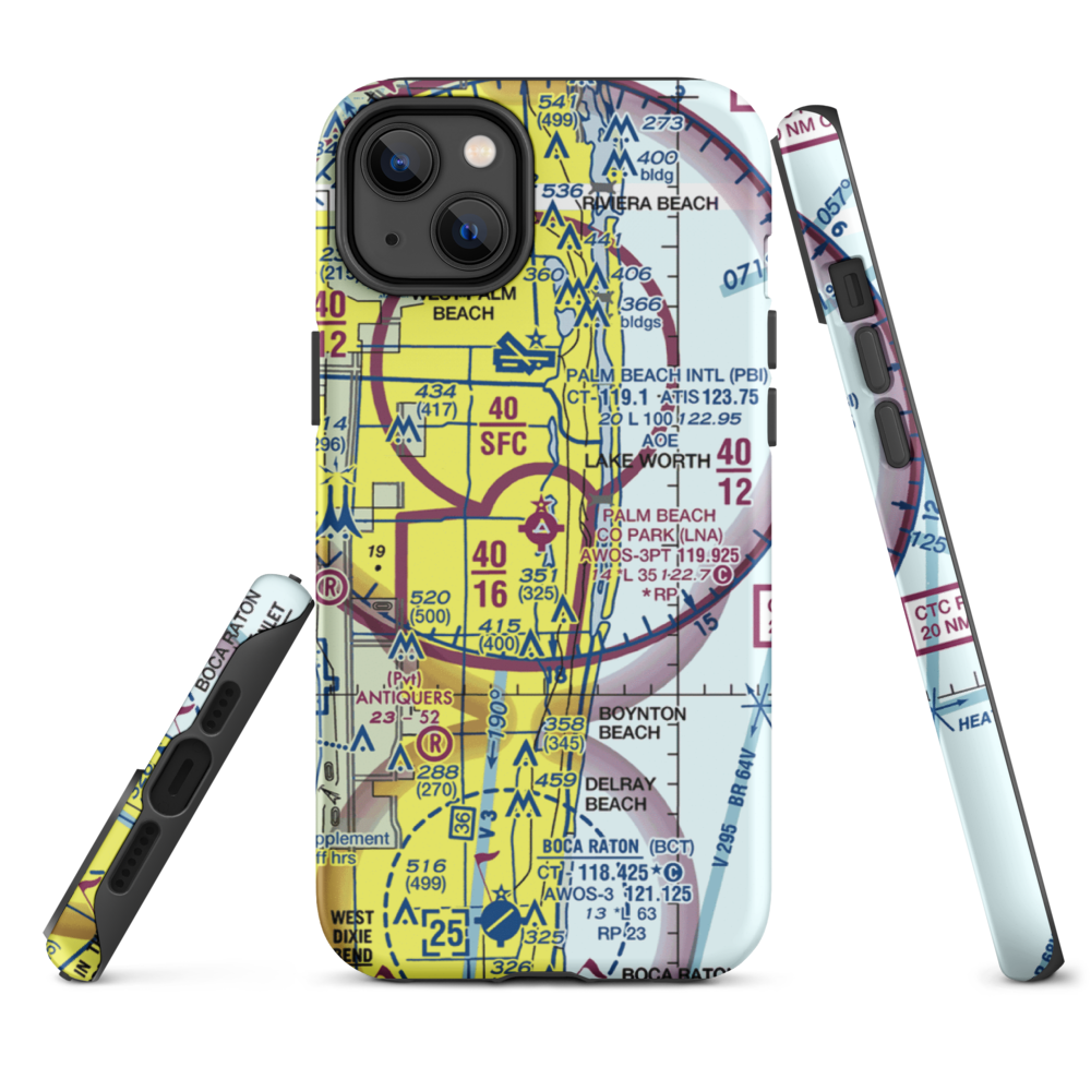 Palm Beach County Park Airport (LNA) VFR Sectional  Tough iPhone Case iPhone 14 Plus model shown