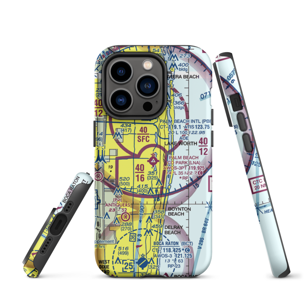 Palm Beach County Park Airport (LNA) VFR Sectional  Tough iPhone Case iPhone 14 Pro model shown