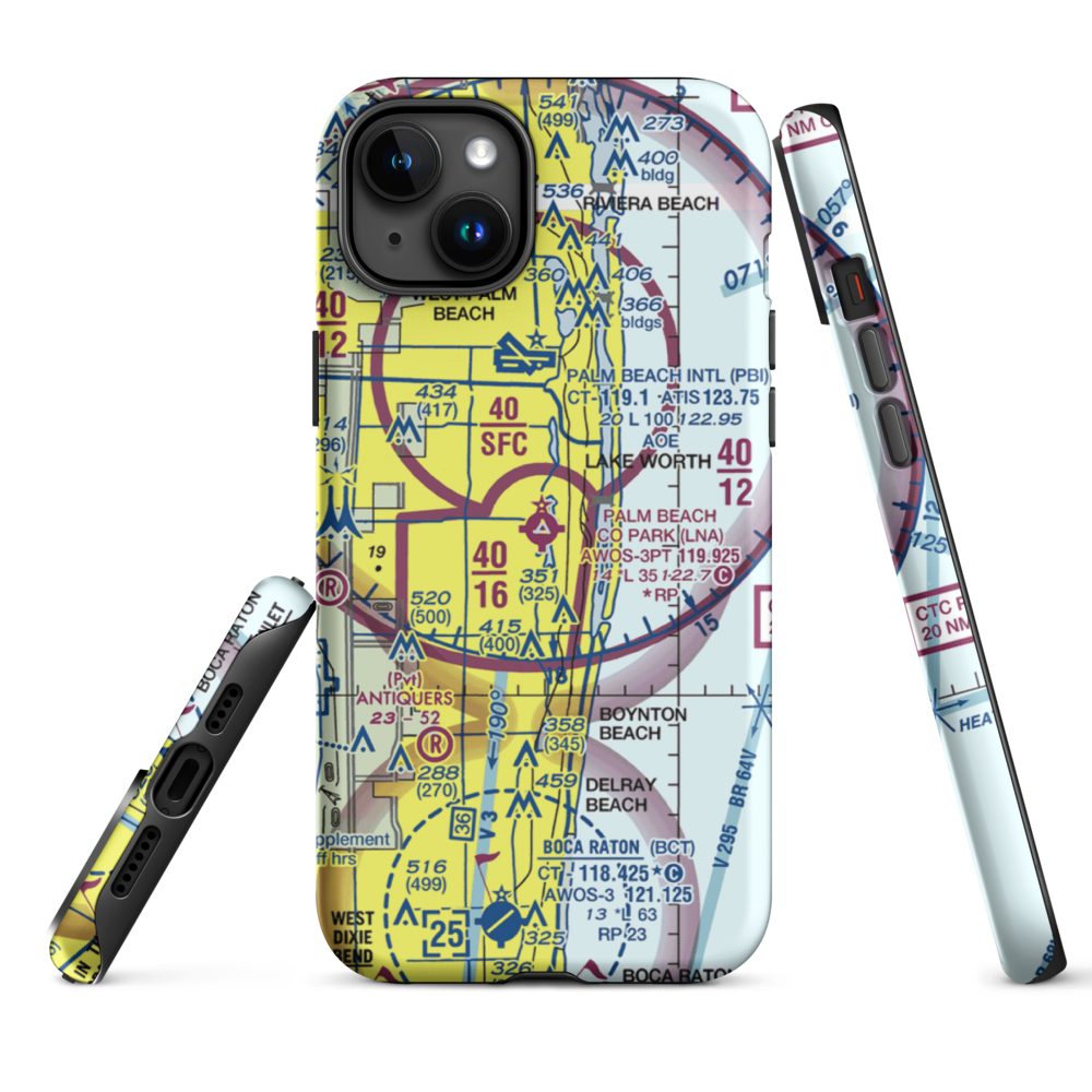 Palm Beach County Park Airport (LNA) VFR Sectional  Tough iPhone Case iPhone 15 Plus model shown