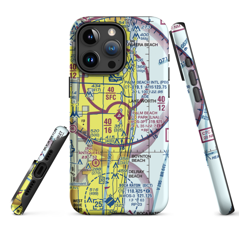 Palm Beach County Park Airport (LNA) VFR Sectional  Tough iPhone Case iPhone 15 Pro Max model shown