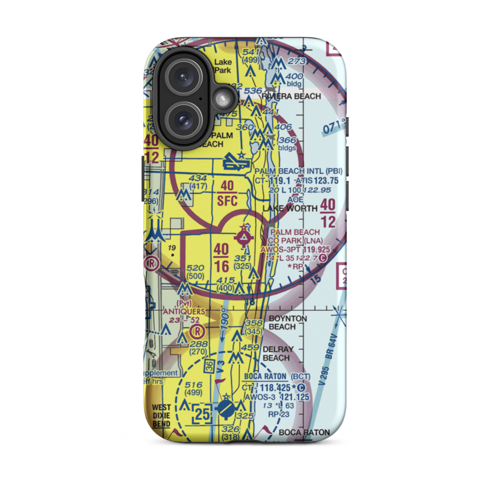 Palm Beach County Park Airport (LNA) VFR Sectional  Tough iPhone Case iPhone 16 Plus model shown