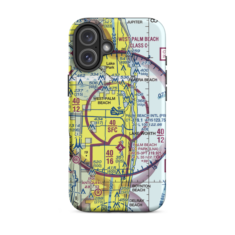 Palm Beach International Airport (PBI) VFR Sectional  Tough iPhone Case iPhone 16 Plus model shown
