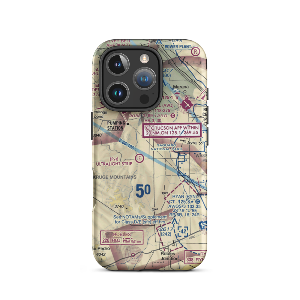 Palm Valley Tucson Airport (4AZ0) VFR Sectional  Tough iPhone Case iPhone 16 Pro model shown