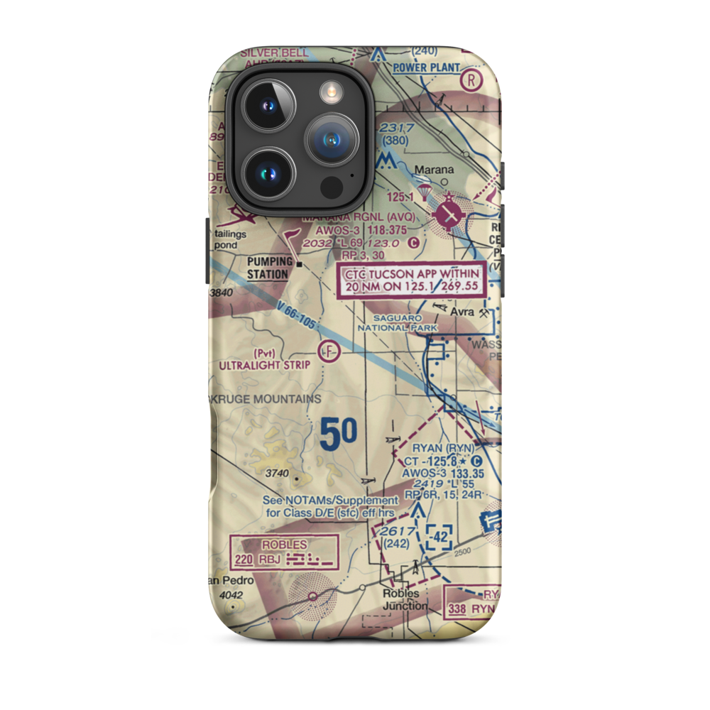 Palm Valley Tucson Airport (4AZ0) VFR Sectional  Tough iPhone Case iPhone 16 Pro Max model shown
