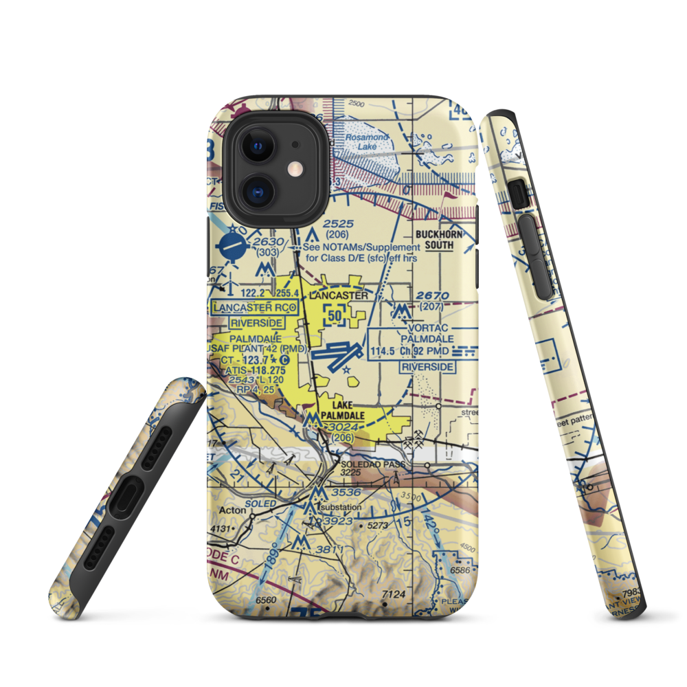 Palmdale Regional/USAF Plant 42 Airport (PMD) VFR Sectional  Tough iPhone Case iPhone 11 model shown