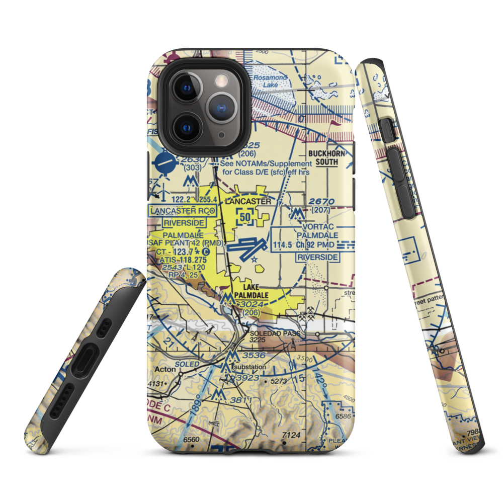 Palmdale Regional/USAF Plant 42 Airport (PMD) VFR Sectional  Tough iPhone Case iPhone 11 Pro model shown