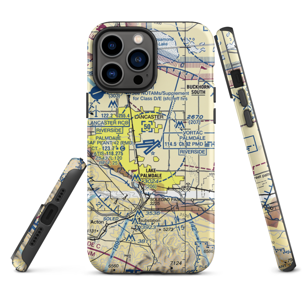 Palmdale Regional/USAF Plant 42 Airport (PMD) VFR Sectional  Tough iPhone Case iPhone 13 Pro Max model shown