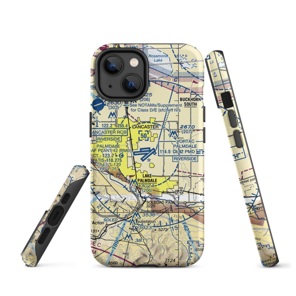 Palmdale Regional/USAF Plant 42 Airport (PMD) VFR Sectional  Tough iPhone Case iPhone 14 model shown