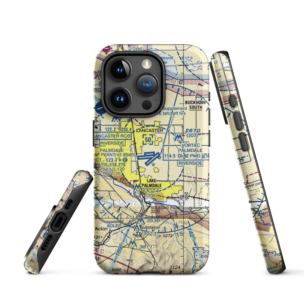 Palmdale Regional/USAF Plant 42 Airport (PMD) VFR Sectional  Tough iPhone Case iPhone 15 Pro model shown