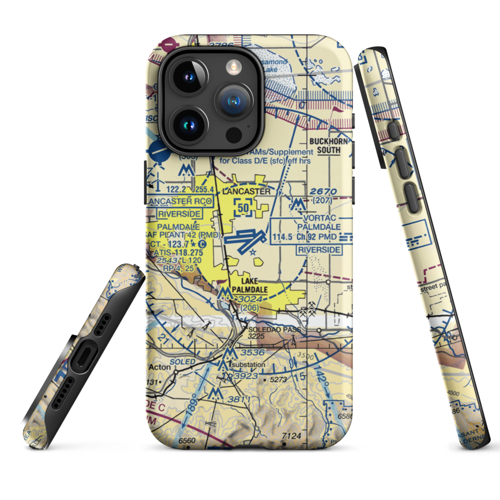 Palmdale Regional/USAF Plant 42 Airport (PMD) VFR Sectional  Tough iPhone Case iPhone 15 Pro Max model shown