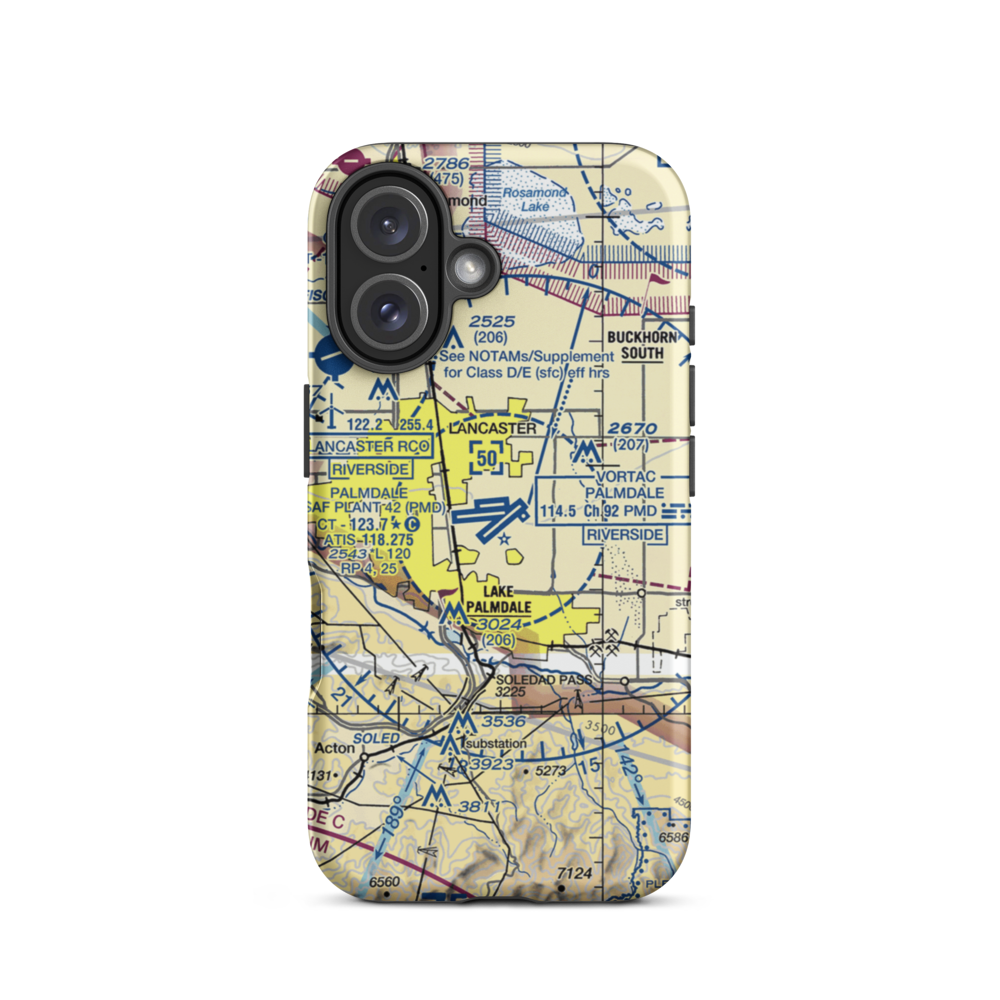 Palmdale Regional/USAF Plant 42 Airport (PMD) VFR Sectional  Tough iPhone Case iPhone 16 model shown