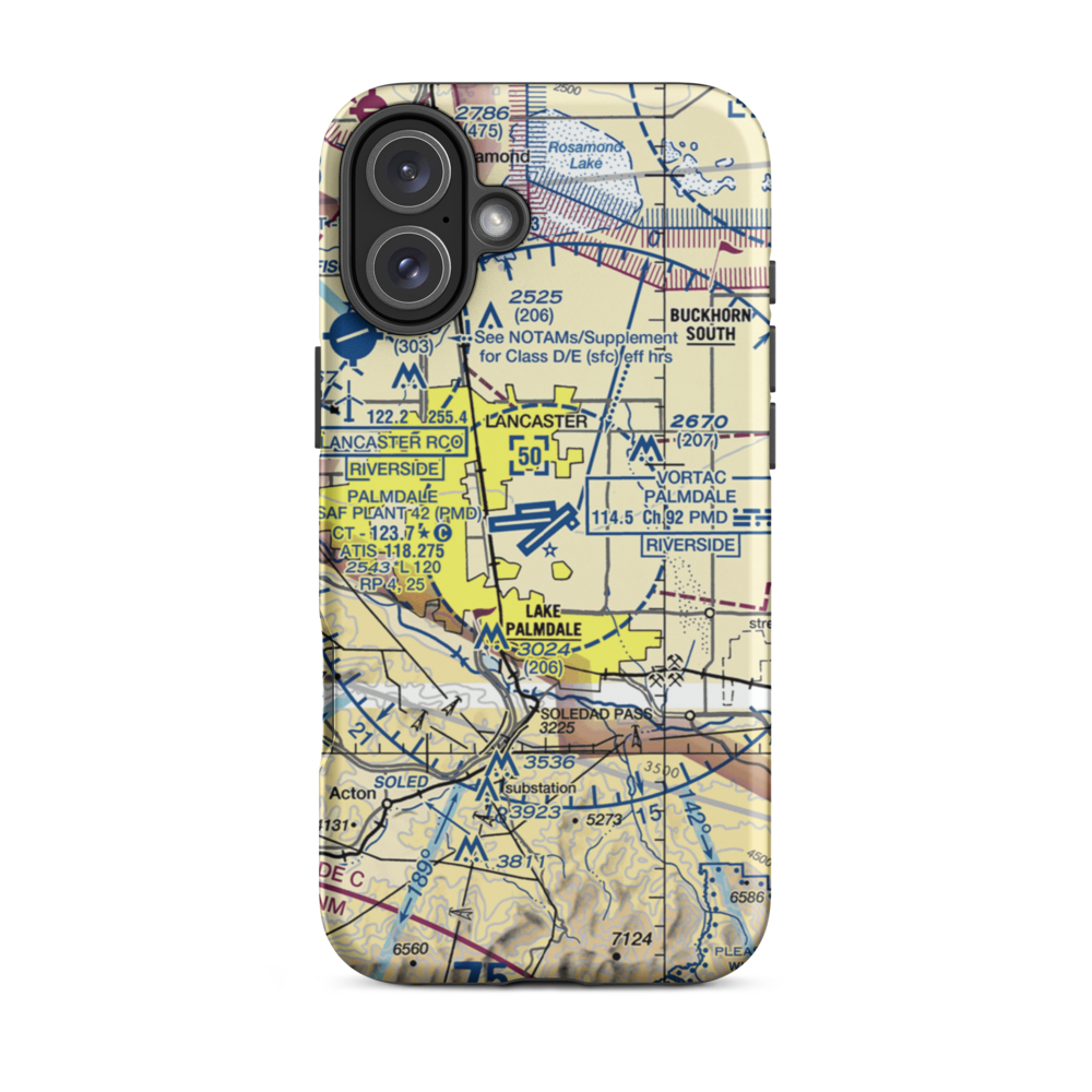 Palmdale Regional/USAF Plant 42 Airport (PMD) VFR Sectional  Tough iPhone Case iPhone 16 Plus model shown