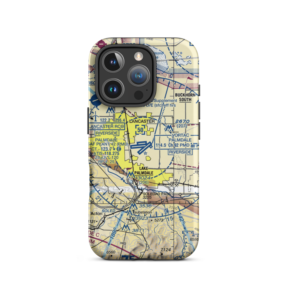 Palmdale Regional/USAF Plant 42 Airport (PMD) VFR Sectional  Tough iPhone Case iPhone 16 Pro model shown