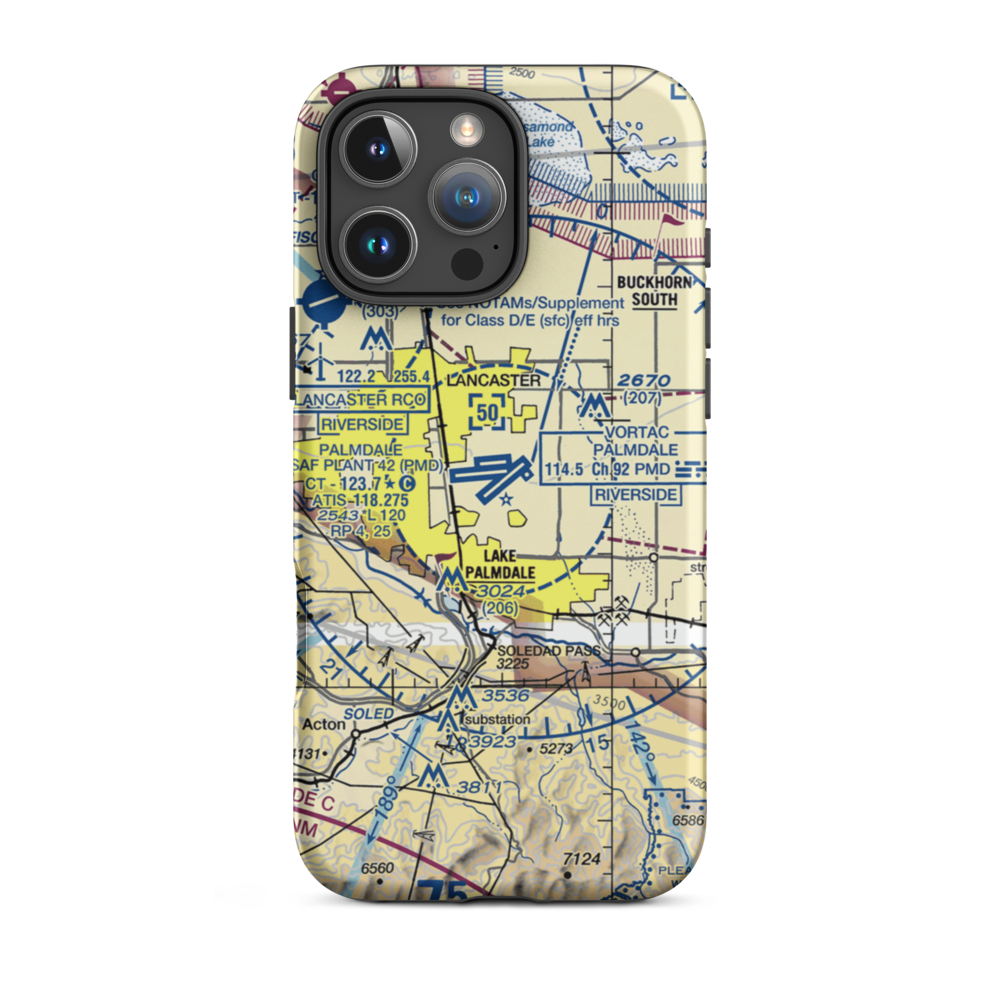 Palmdale Regional/USAF Plant 42 Airport (PMD) VFR Sectional  Tough iPhone Case iPhone 16 Pro Max model shown