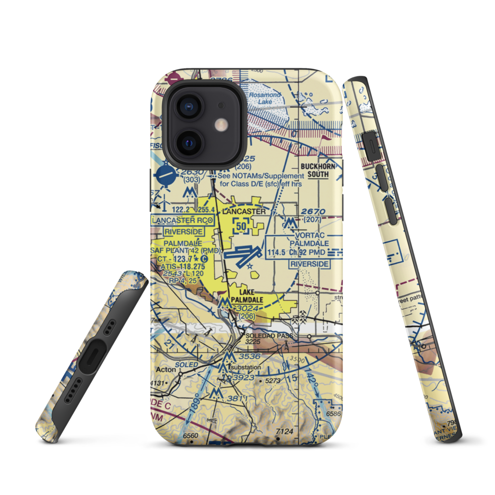 Palmdale Regional/USAF Plant 42 Airport (PMD) VFR Sectional  Tough iPhone Case iPhone 12 model shown