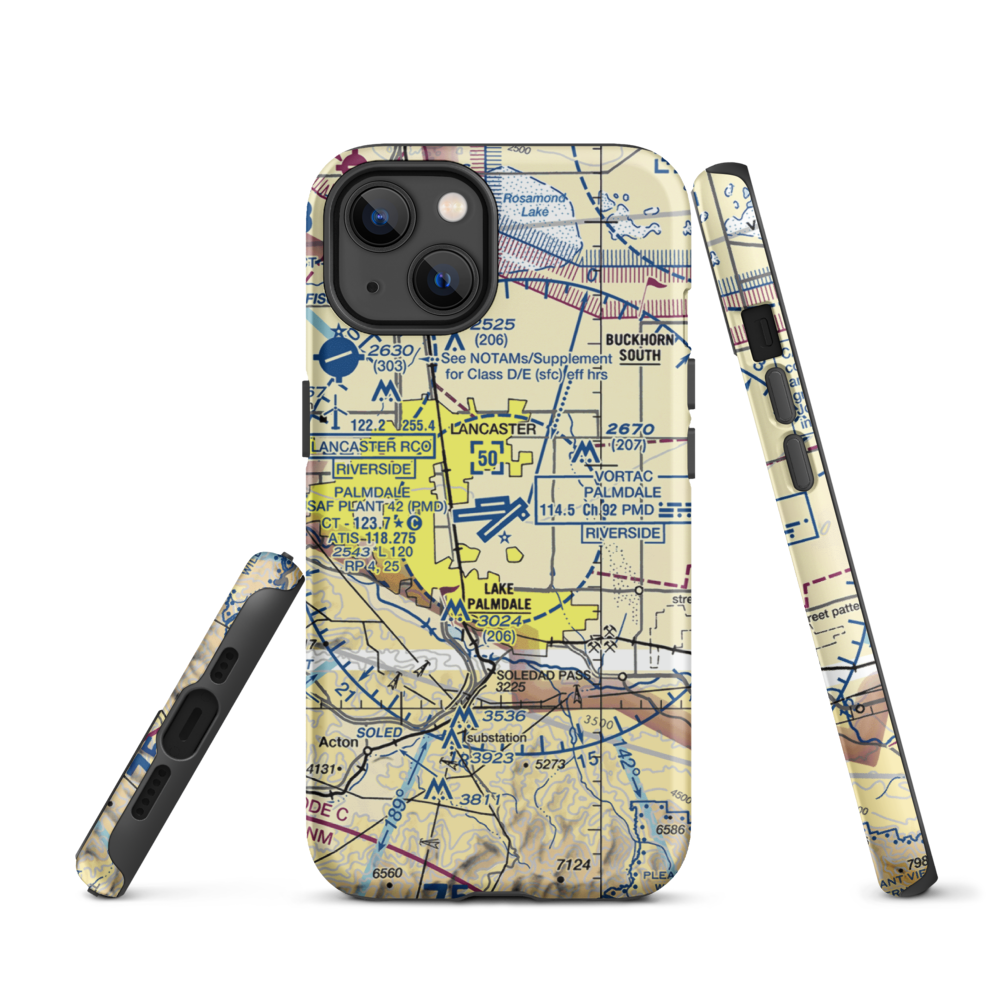 Palmdale Regional/USAF Plant 42 Airport (PMD) VFR Sectional  Tough iPhone Case iPhone 13 model shown