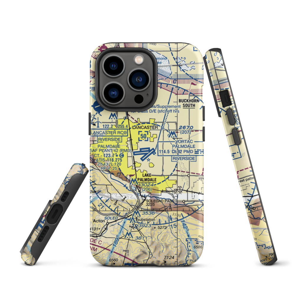Palmdale Regional/USAF Plant 42 Airport (PMD) VFR Sectional  Tough iPhone Case iPhone 13 Pro model shown