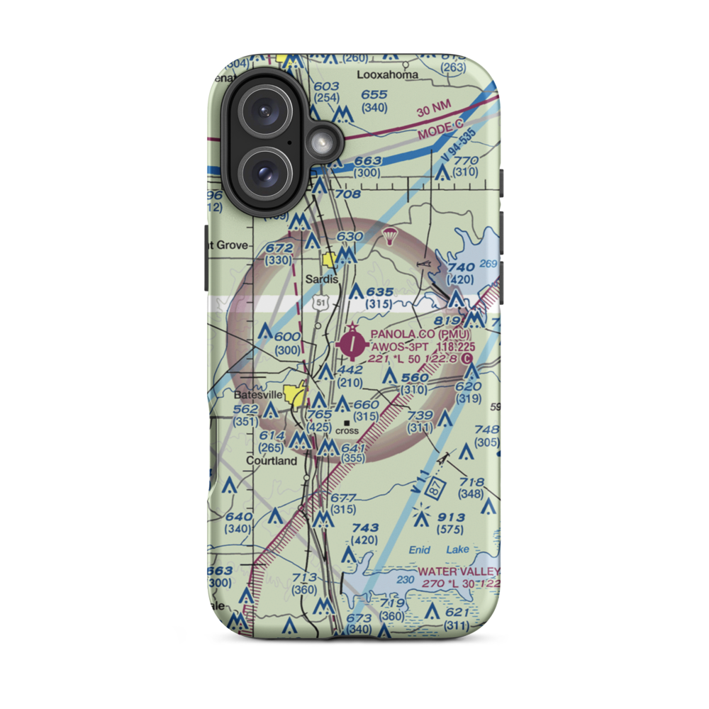 Panola County Airport (PMU) VFR Sectional  Tough iPhone Case iPhone 16 Plus model shown