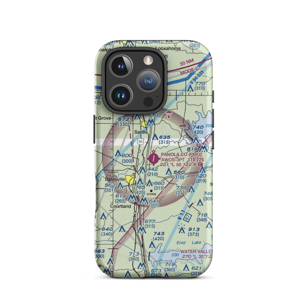 Panola County Airport (PMU) VFR Sectional  Tough iPhone Case iPhone 16 Pro model shown