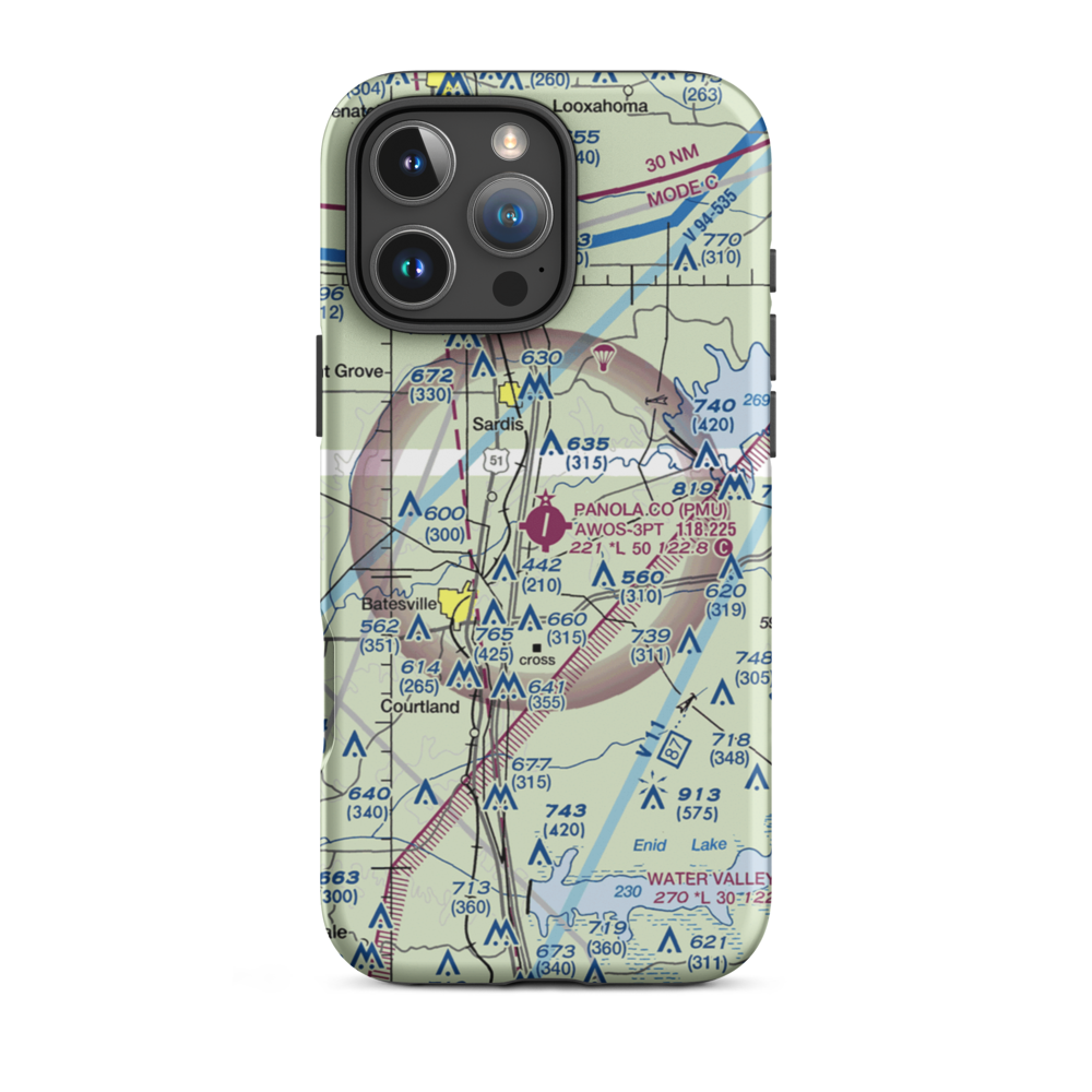 Panola County Airport (PMU) VFR Sectional  Tough iPhone Case iPhone 16 Pro Max model shown
