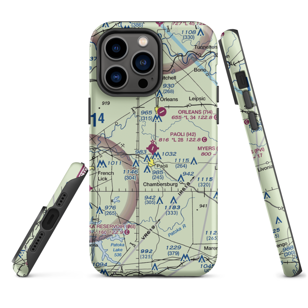 Paoli Municipal Airport (I42) VFR Sectional  Tough iPhone Case iPhone 14 Pro Max model shown