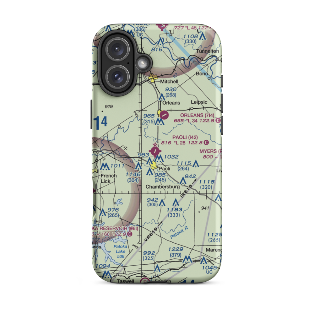 Paoli Municipal Airport (I42) VFR Sectional  Tough iPhone Case iPhone 16 Plus model shown