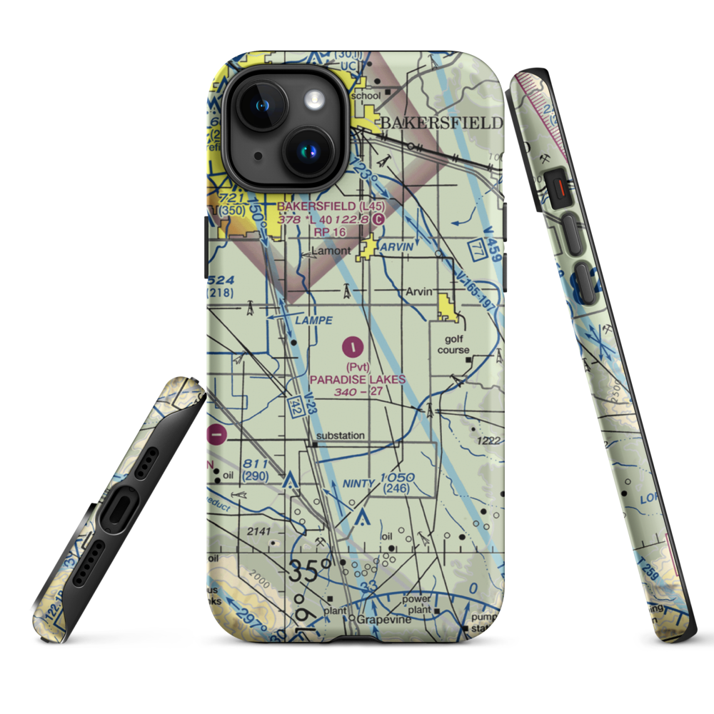 Paradise Lakes Airport (7CA2) VFR Sectional  Tough iPhone Case iPhone 15 Plus model shown