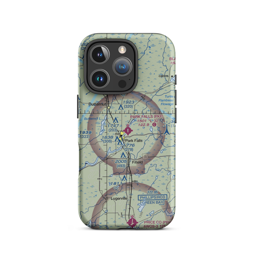 Park Falls Municipal Airport (PKF) VFR Sectional  Tough iPhone Case iPhone 16 Pro model shown