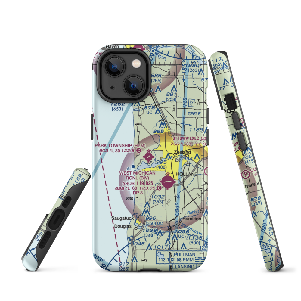 Park Township Airport (HLM) VFR Sectional  Tough iPhone Case iPhone 14 model shown