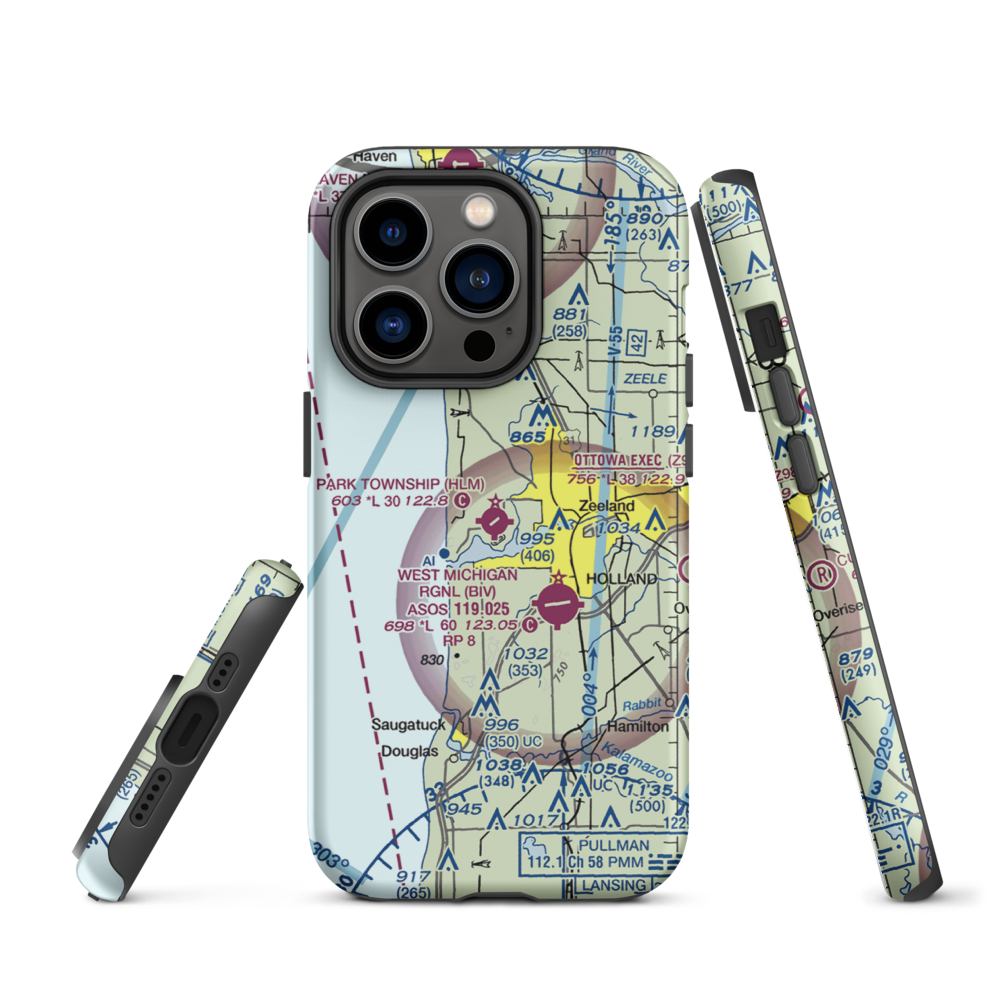 Park Township Airport (HLM) VFR Sectional  Tough iPhone Case iPhone 14 Pro model shown