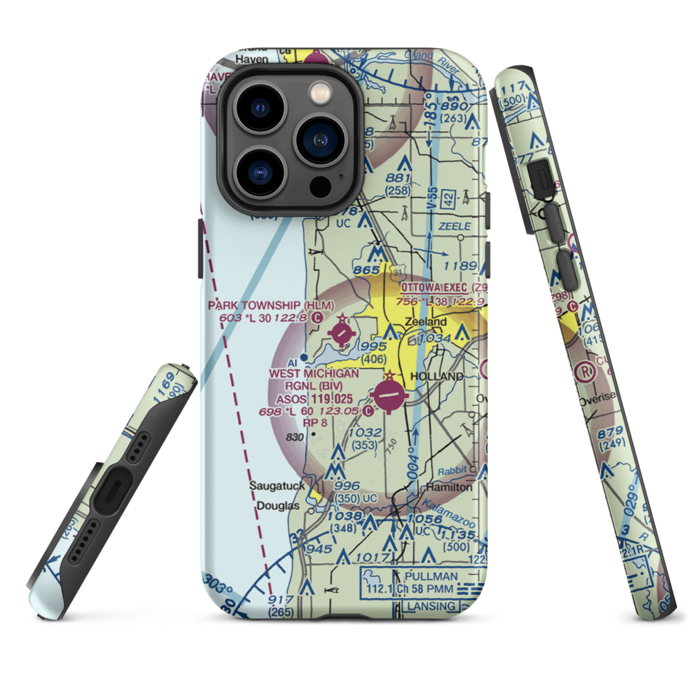 Park Township Airport (HLM) VFR Sectional  Tough iPhone Case iPhone 14 Pro Max model shown