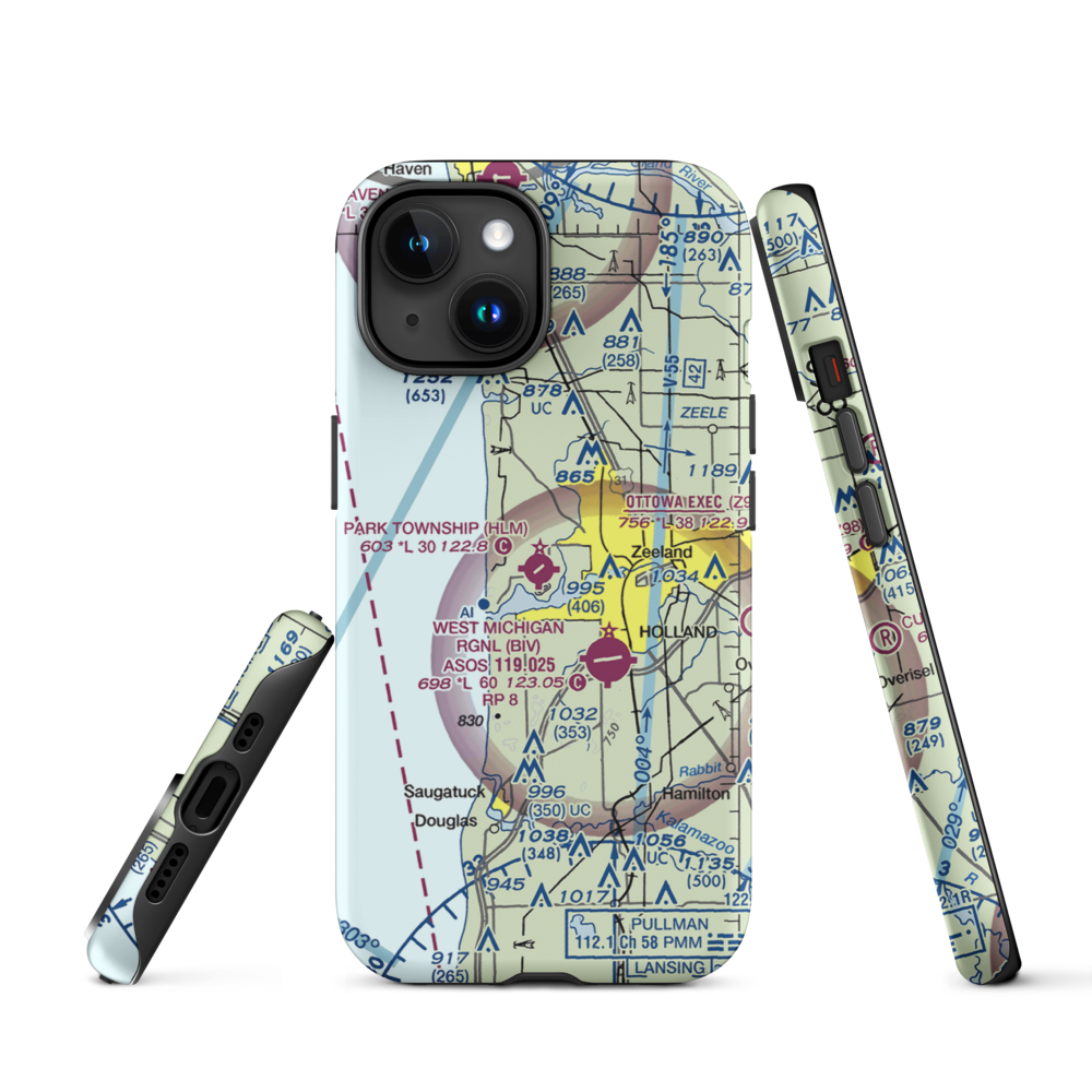 Park Township Airport (HLM) VFR Sectional  Tough iPhone Case iPhone 15 model shown