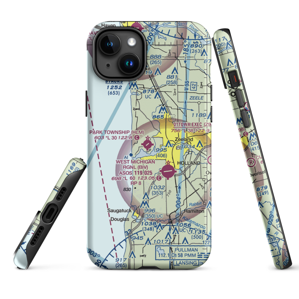 Park Township Airport (HLM) VFR Sectional  Tough iPhone Case iPhone 15 Plus model shown