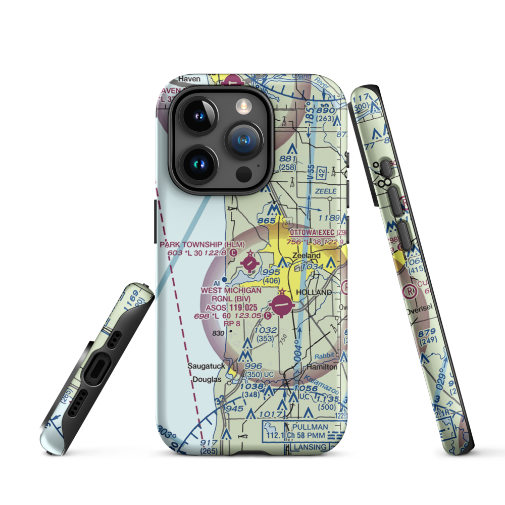 Park Township Airport (HLM) VFR Sectional  Tough iPhone Case iPhone 15 Pro model shown