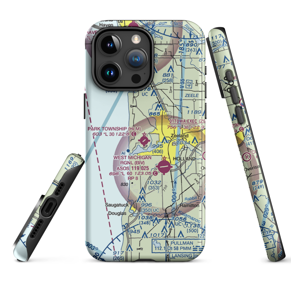 Park Township Airport (HLM) VFR Sectional  Tough iPhone Case iPhone 15 Pro Max model shown