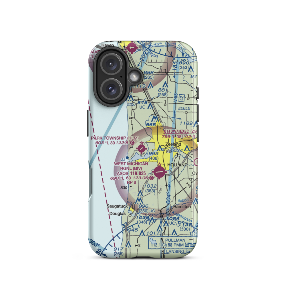 Park Township Airport (HLM) VFR Sectional  Tough iPhone Case iPhone 16 model shown