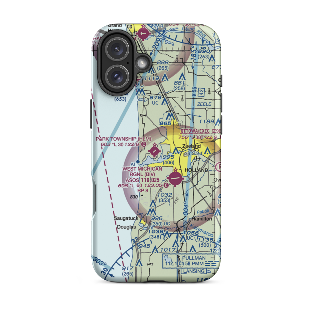 Park Township Airport (HLM) VFR Sectional  Tough iPhone Case iPhone 16 Plus model shown