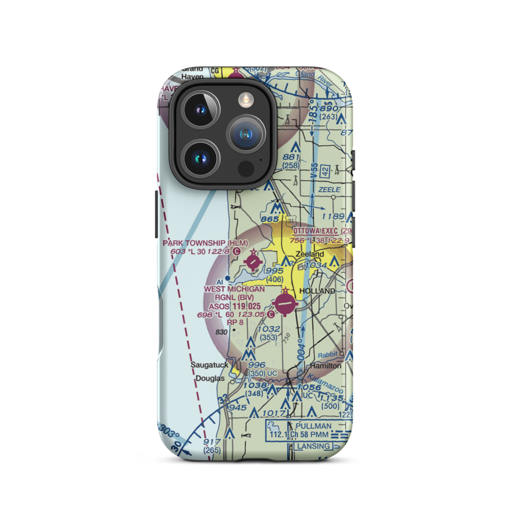 Park Township Airport (HLM) VFR Sectional  Tough iPhone Case iPhone 16 Pro model shown