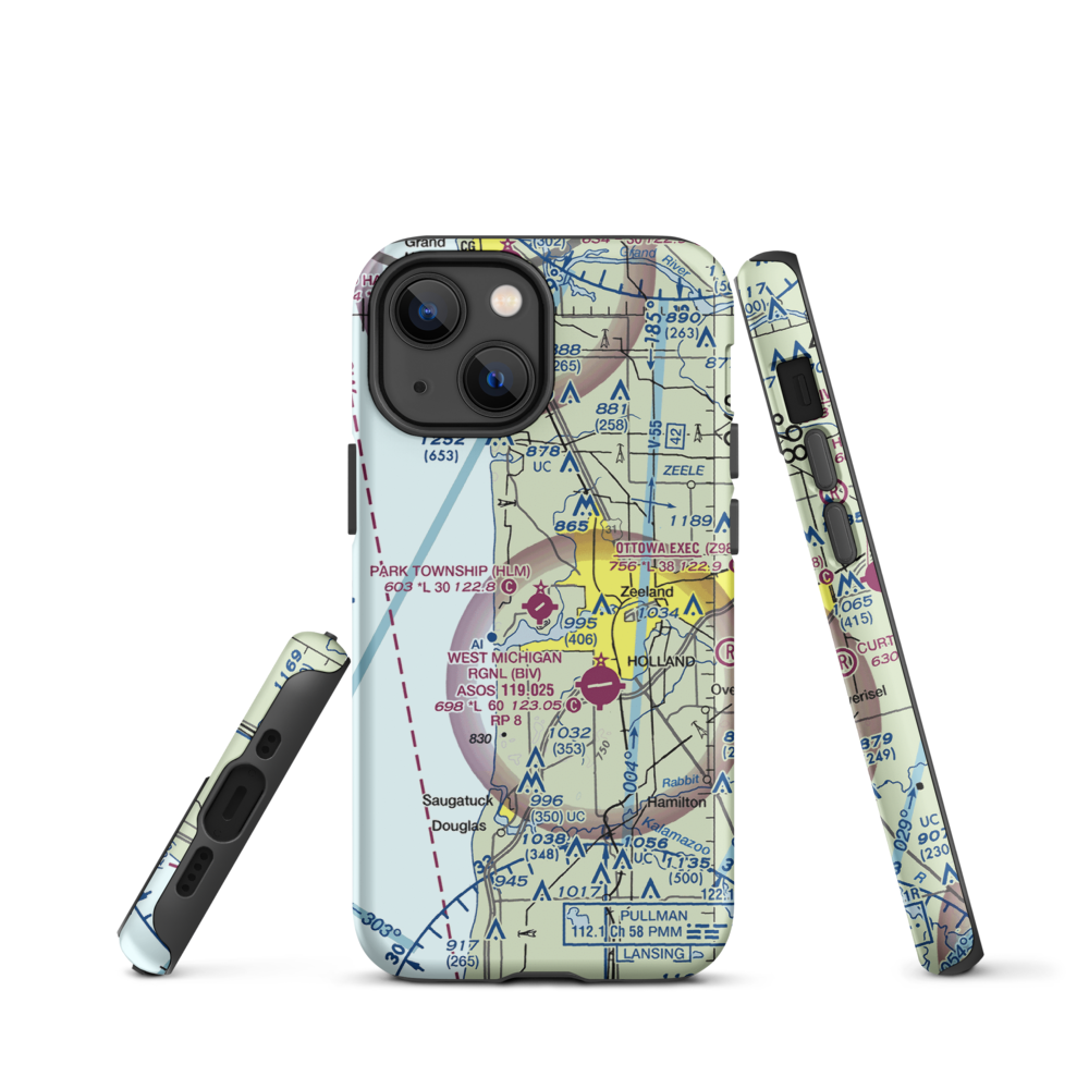 Park Township Airport (HLM) VFR Sectional  Tough iPhone Case iPhone 13 mini model shown