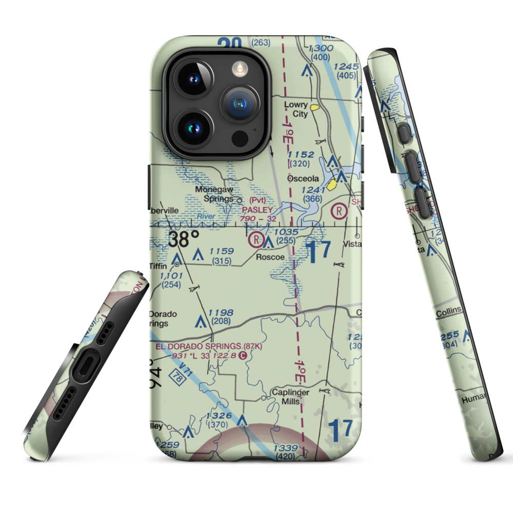 Pasley Airport (28MO) VFR Sectional  Tough iPhone Case iPhone 15 Pro Max model shown