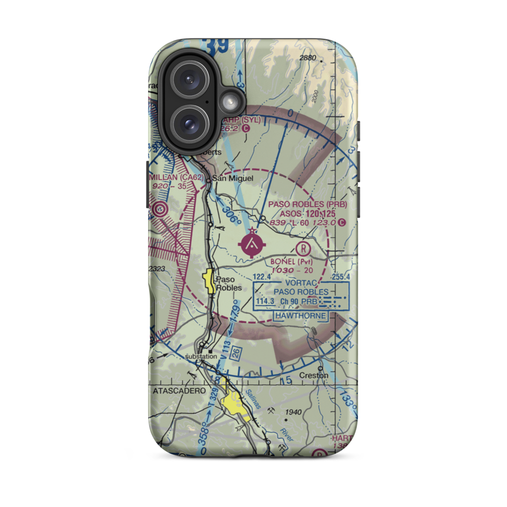 Paso Robles Municipal Airport (PRB) VFR Sectional  Tough iPhone Case iPhone 16 Plus model shown