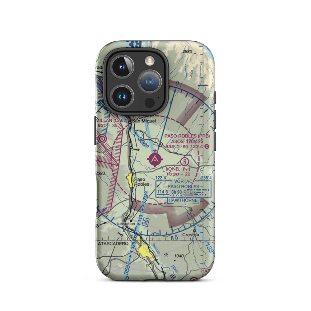 Paso Robles Municipal Airport (PRB) VFR Sectional  Tough iPhone Case iPhone 16 Pro model shown