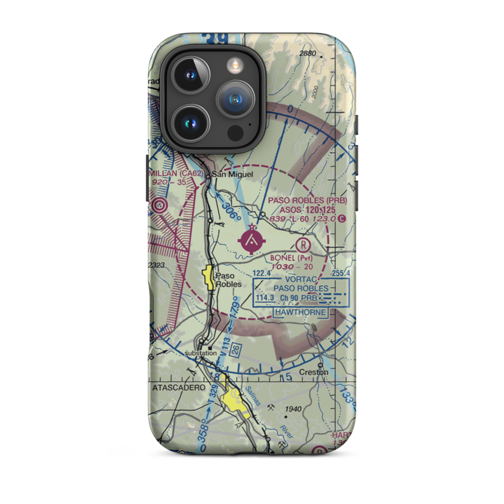Paso Robles Municipal Airport (PRB) VFR Sectional  Tough iPhone Case iPhone 16 Pro Max model shown