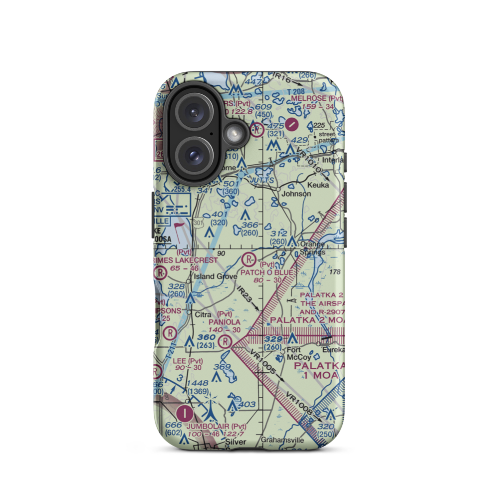 Patch O Blue Airport (FD02) VFR Sectional  Tough iPhone Case iPhone 16 model shown