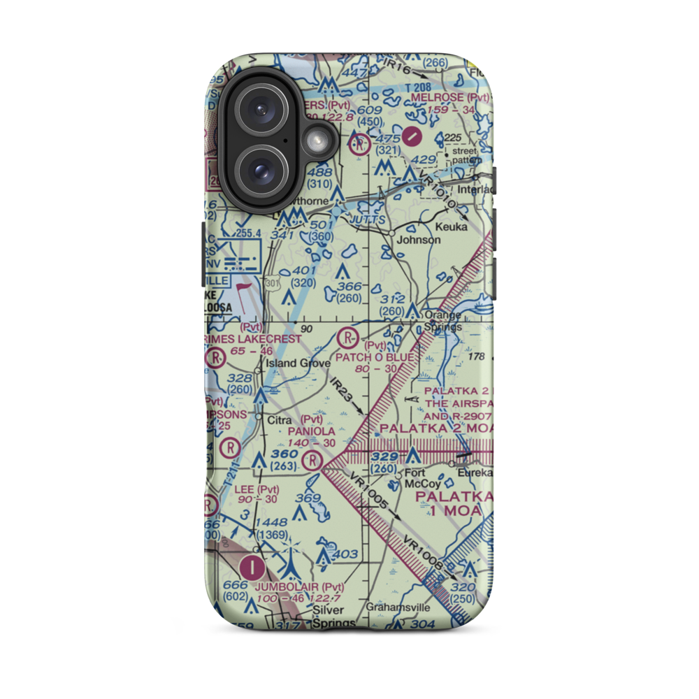 Patch O Blue Airport (FD02) VFR Sectional  Tough iPhone Case iPhone 16 Plus model shown