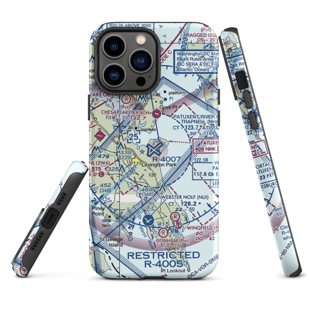 Patuxent River Naval Air Station (Trapnell Field) (NHK) VFR Sectional  Tough iPhone Case iPhone 13 Pro Max model shown
