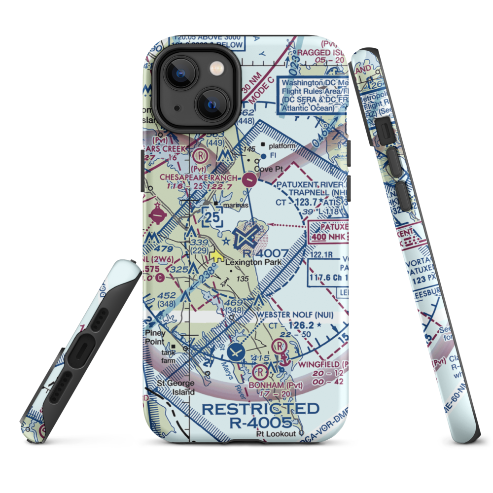 Patuxent River Naval Air Station (Trapnell Field) (NHK) VFR Sectional  Tough iPhone Case iPhone 14 Plus model shown